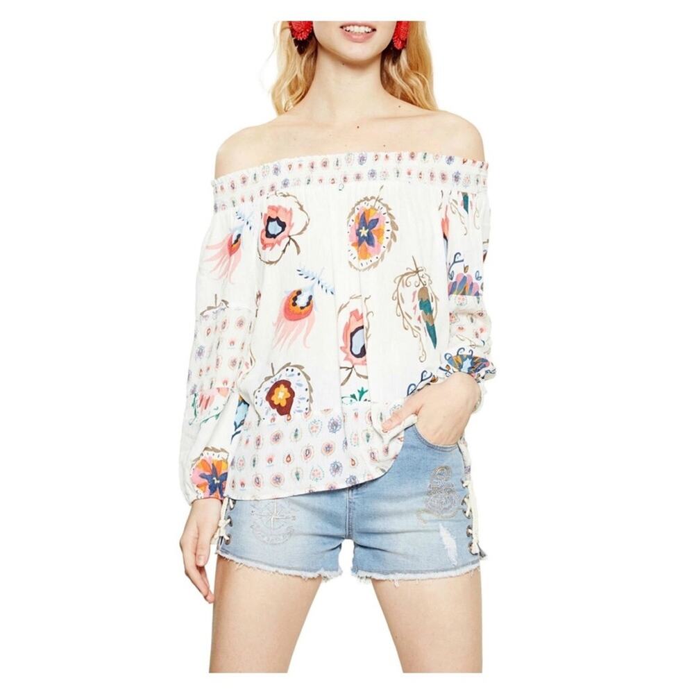 Desigual White D Minor Floral Peasant Blouse Sz.XXL